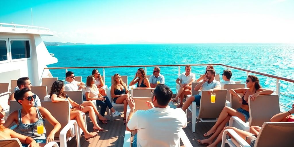 Millennials relaxing on a cruise ship deck.