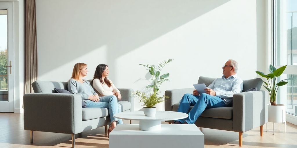 Minimalist couple with open, happy expressions.