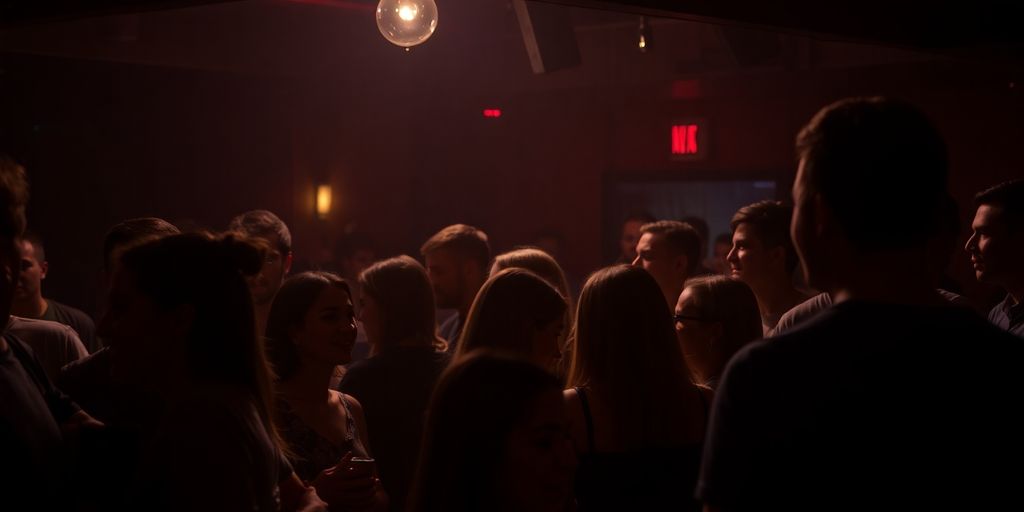 Nightlife scene in Columbus, Ohio with diverse people.