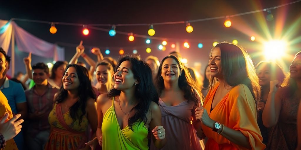 People dancing freely at a vibrant party.