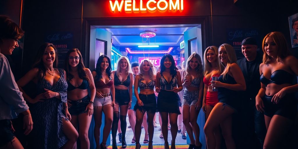 People dressed up at a sex club entrance