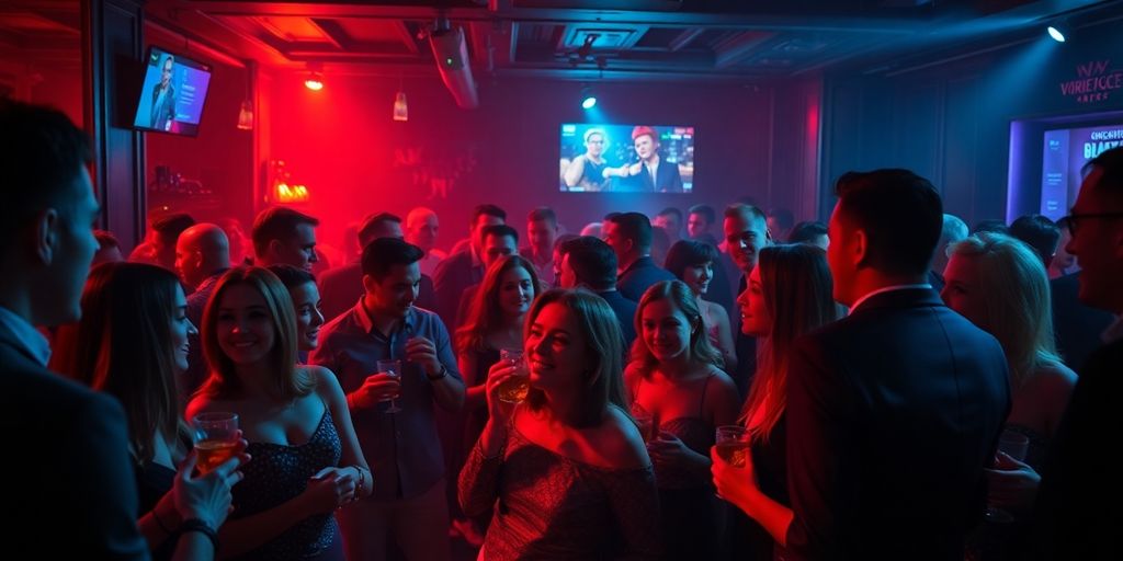 People enjoying social interactions at a lively club.