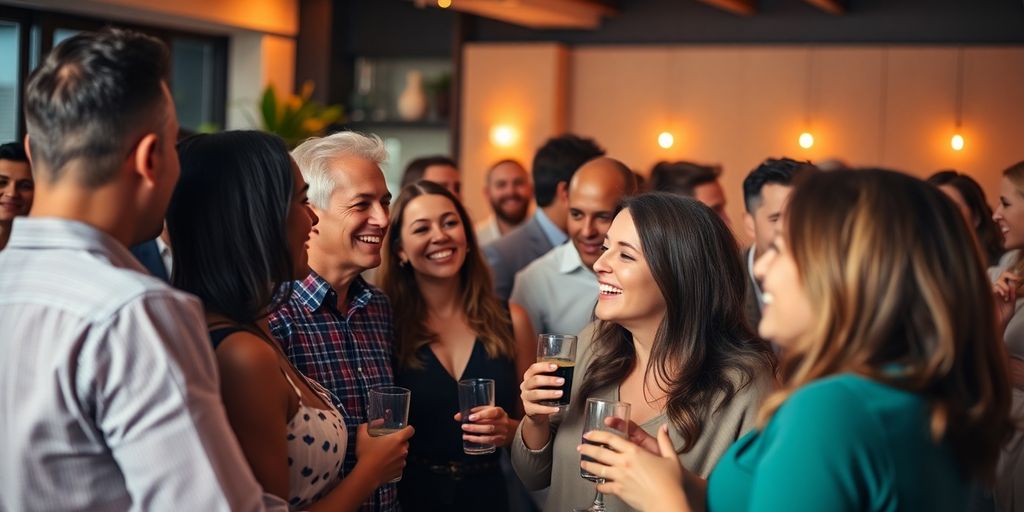 People interacting at a lively party.