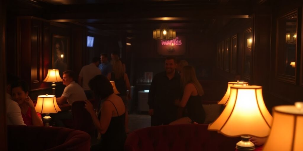 People mingling at a dimly lit club.