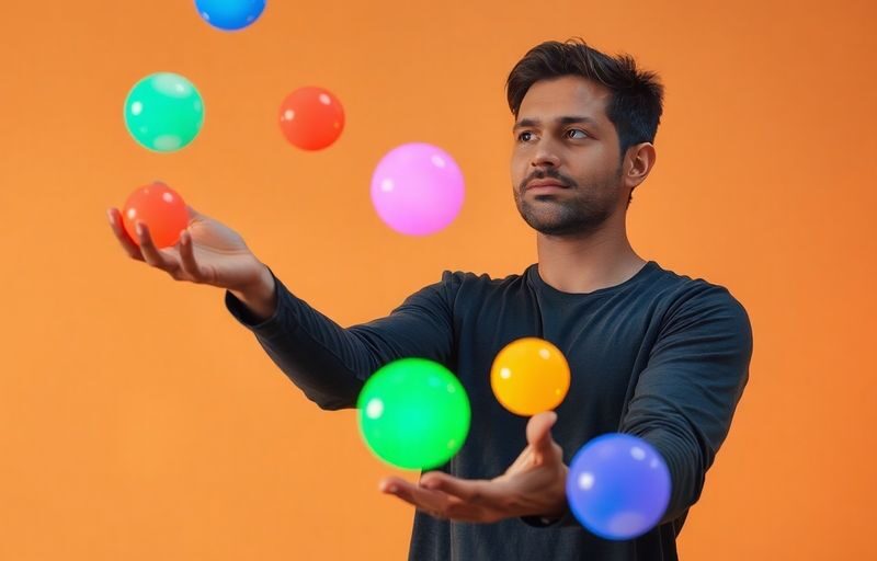 Person balancing multiple activities.