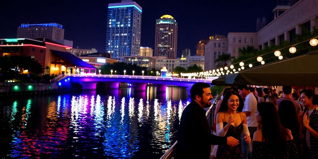 San Antonio nightlife, Riverwalk, couples dancing