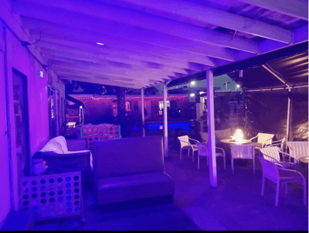 Tables and chair outside club