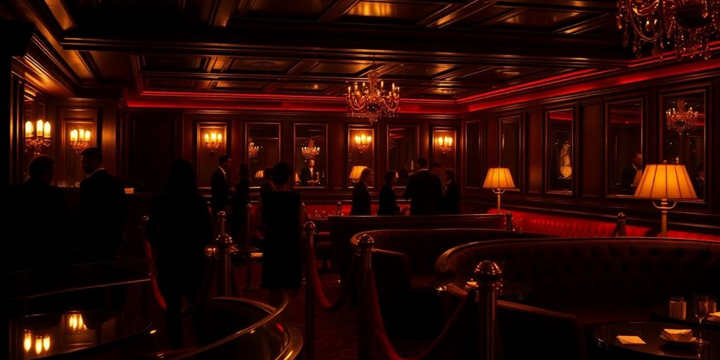 Shadowy figures, luxurious club.