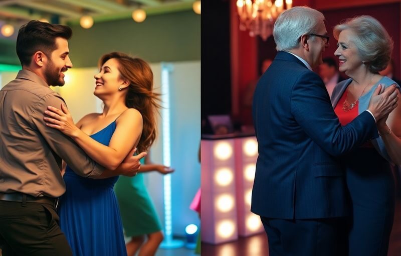 Two couples dancing, one older, one younger.
