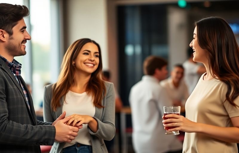 Two couples happily engaging in a social setting.