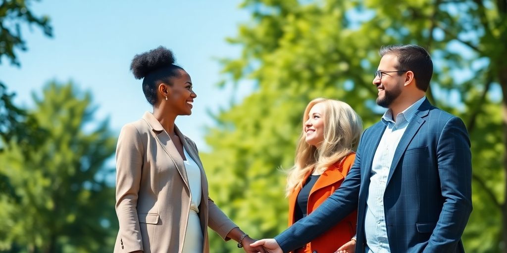Two couples holding hands, smiling.