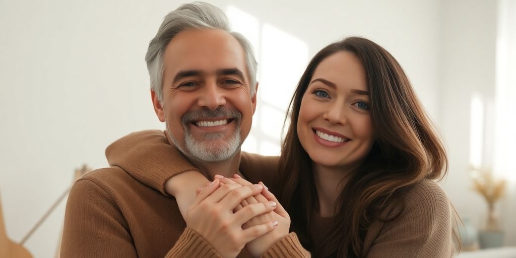 Two people connect in a minimalist, sunlit space.