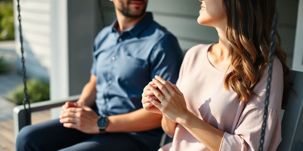 Two people swinging on a minimalist porch swing.