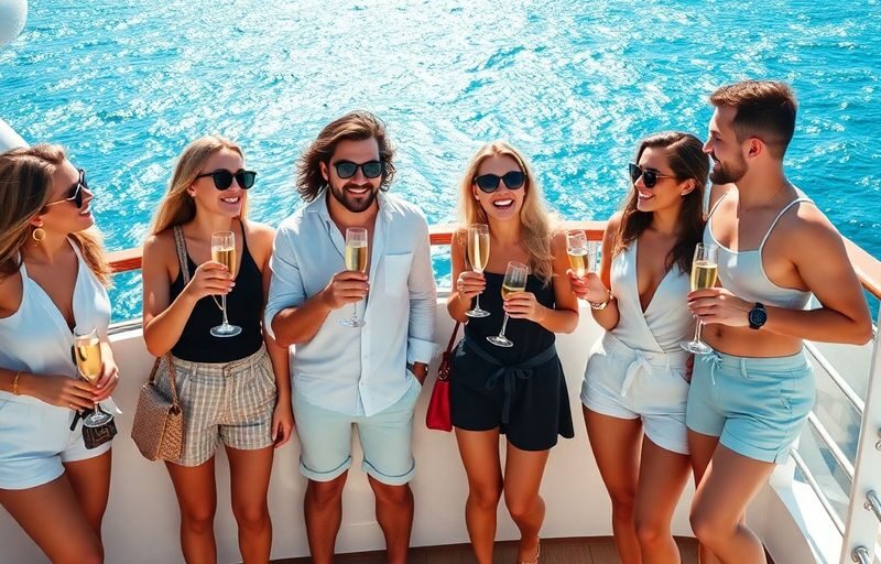 Well-dressed millennials on a luxurious cruise ship.