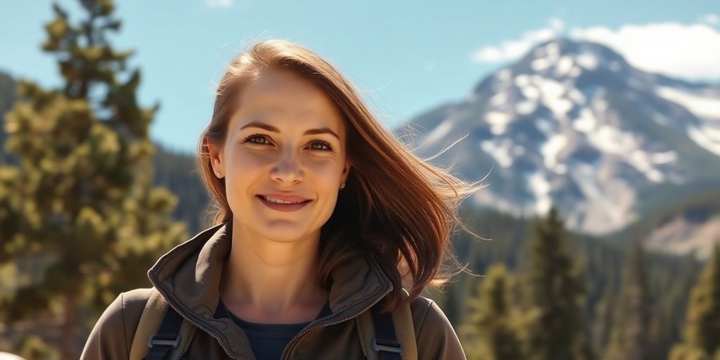 Woman in Colorado mountains, casual pose