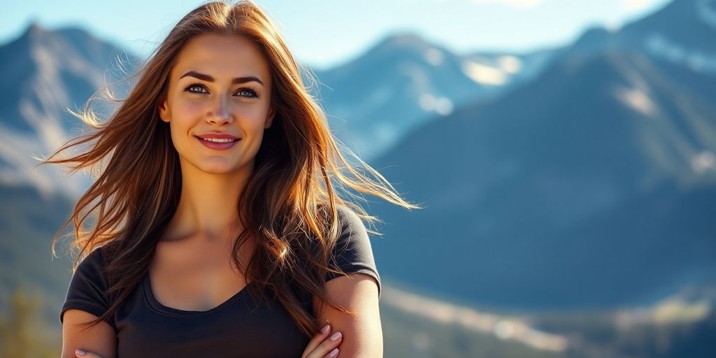 Woman in Colorado mountains, confident smile.