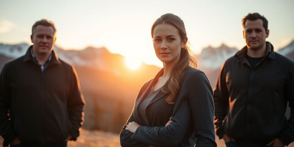 Woman in Rockies with two men.