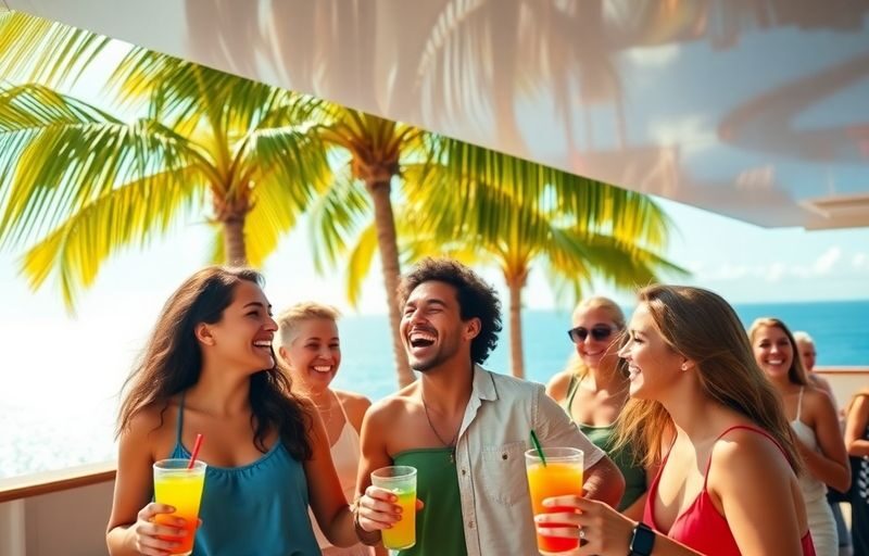 Young adults partying on a cruise deck.
