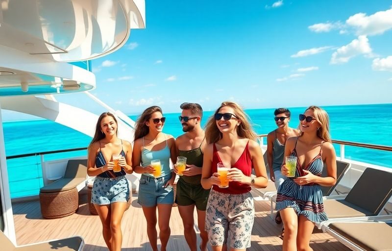 Young adults relaxing on a cruise ship deck.
