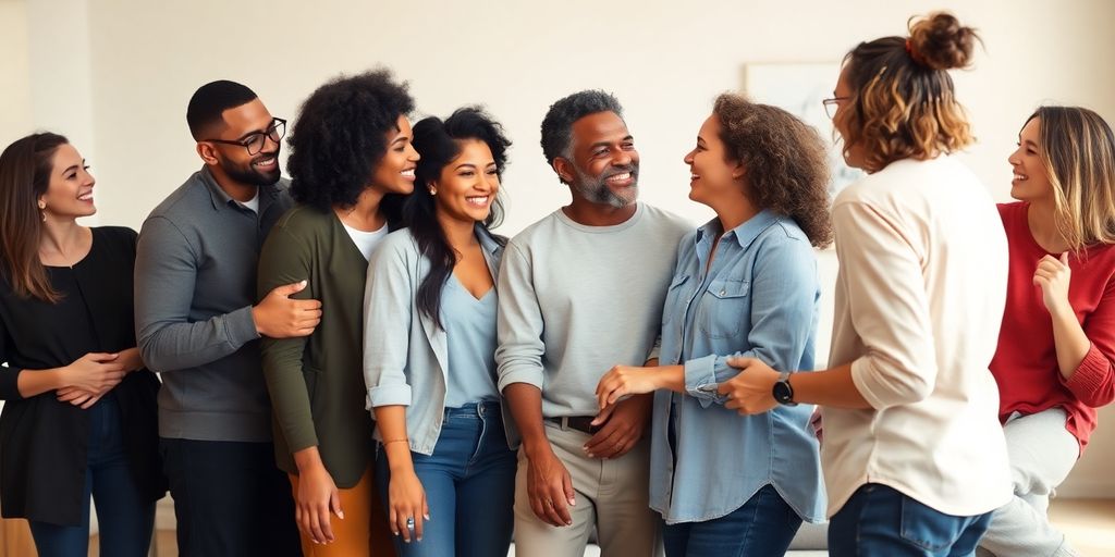 Diverse adults sharing affectionate moments