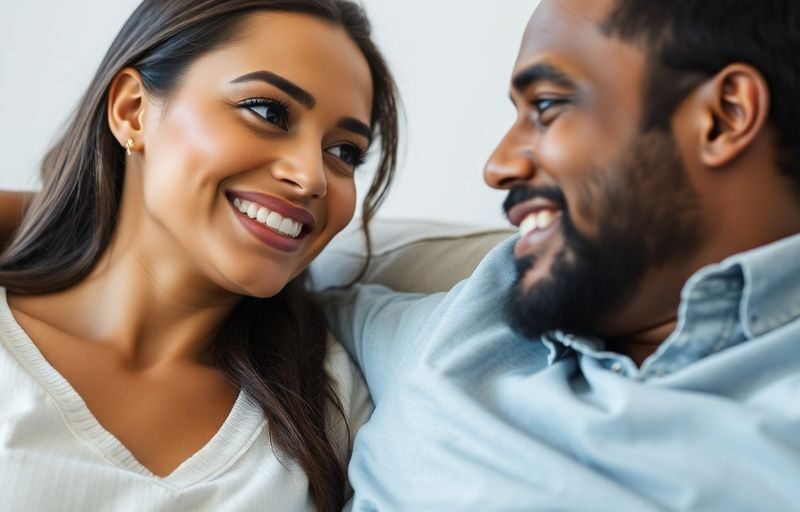 Couple embracing, confident and intimate.