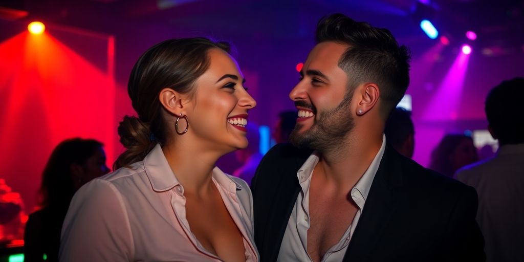 Couple enjoying a night out at a club.