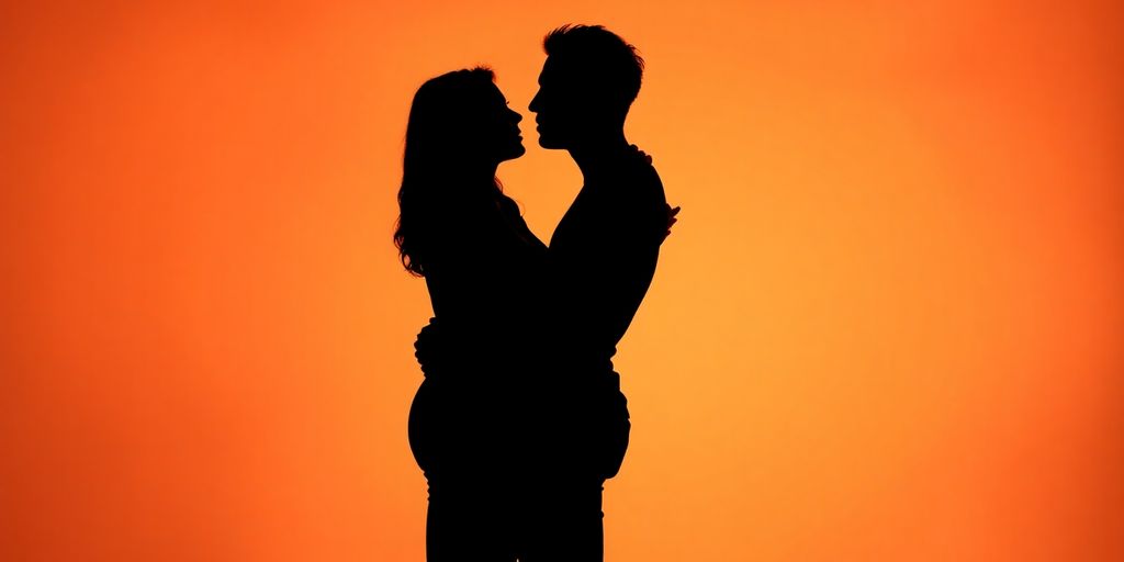 Couple in intimate, intertwined pose, soft lighting.