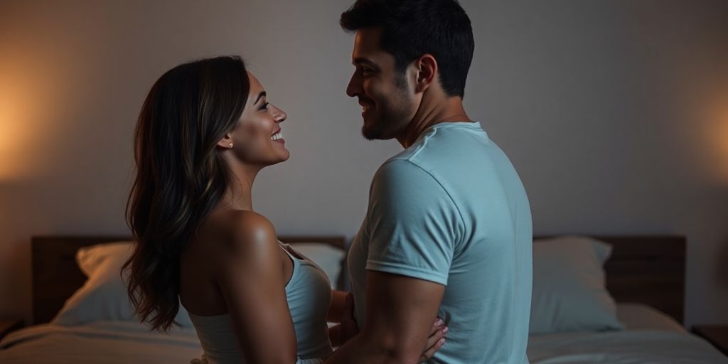 Couple sharing an intimate moment, looking at each other.