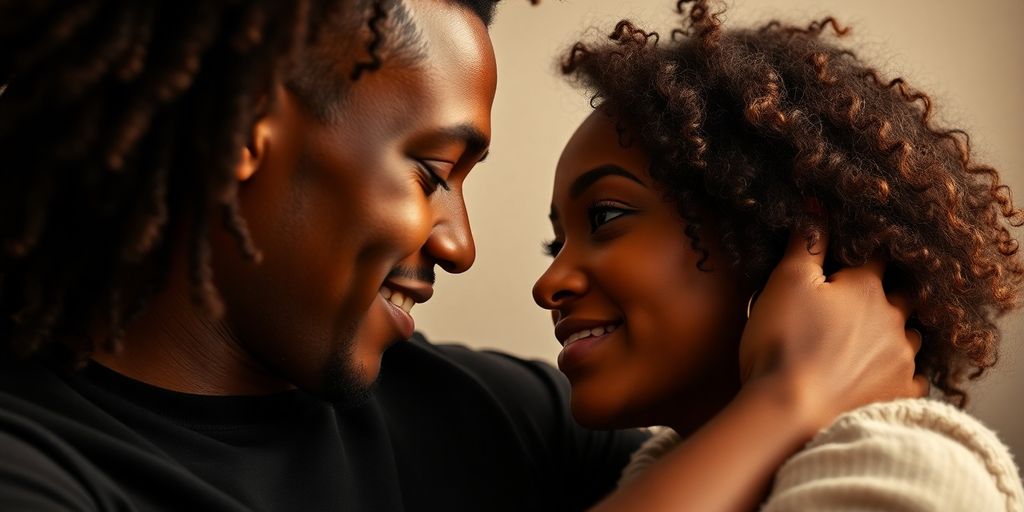 Couple with diverse partners, intimate connection.