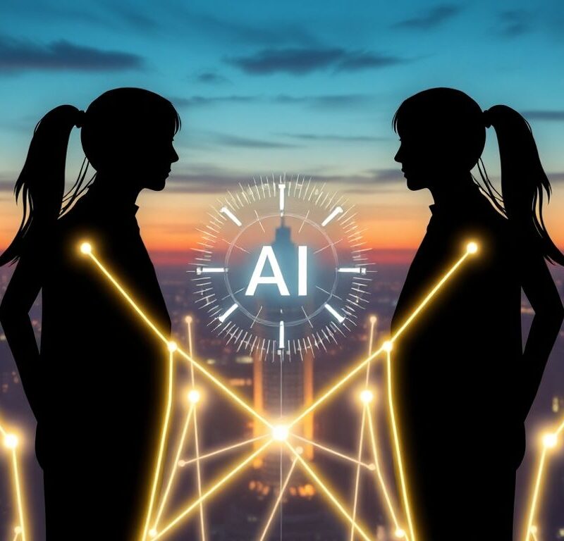 AI connecting people in a futuristic dating scene.