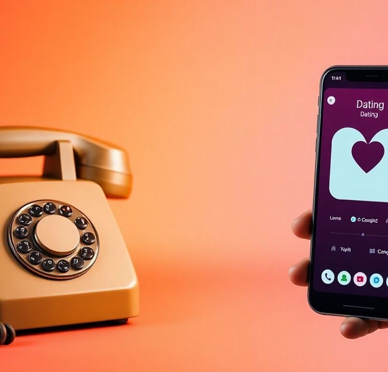 AI dating app versus old-school phone and record.