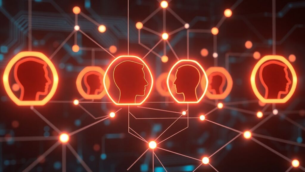 AI matchmaking interface with connected user profiles.