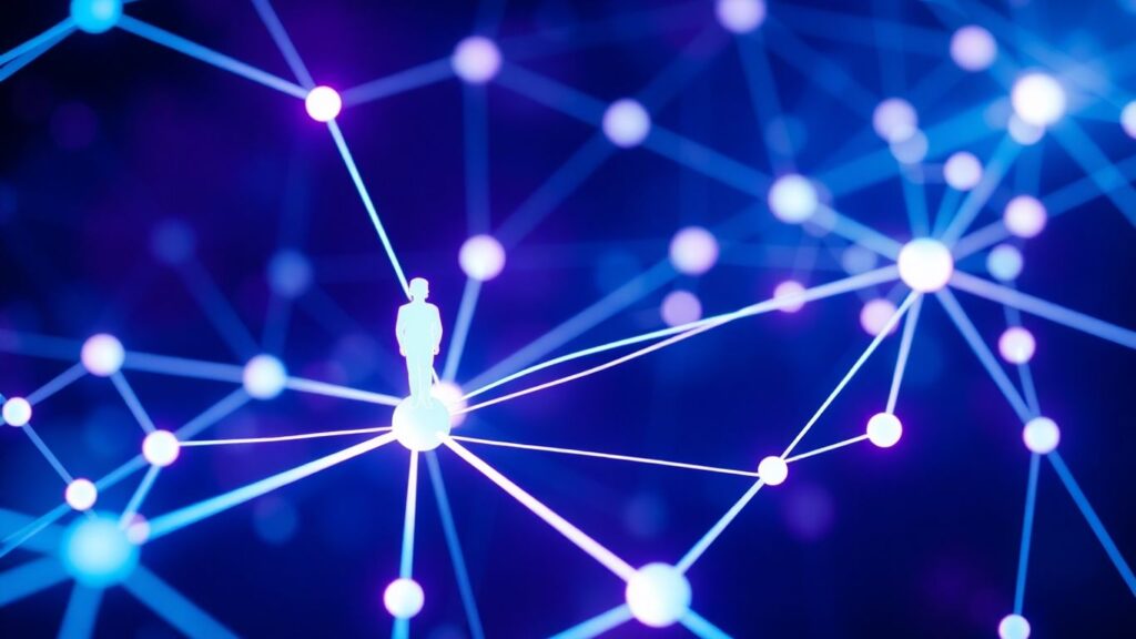 AI matchmaking network with abstract human connections.