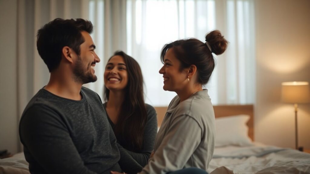 Couple communicating comfortably during a casual encounter.