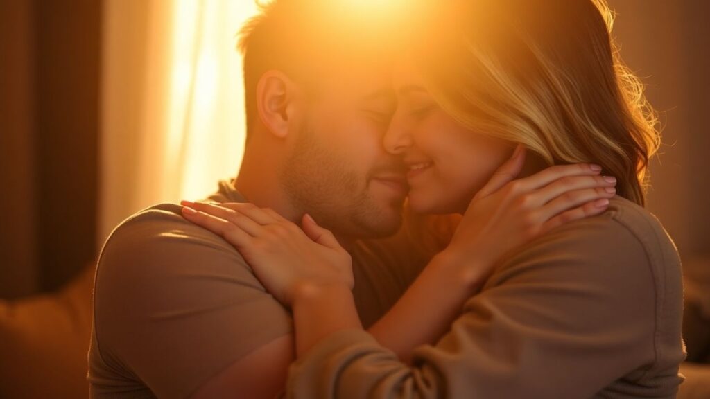 Couple embracing, exploring intimate connection beyond monogamy.