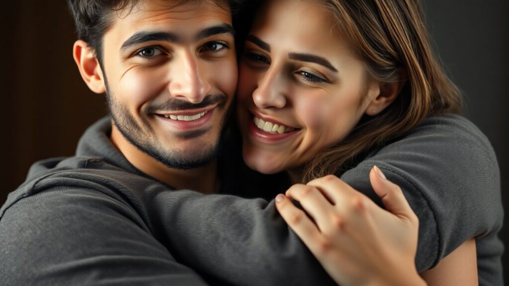 Couple embracing, exploring new emotional territories.