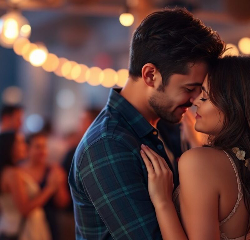 Couple embracing, hinting at adventurous connections.