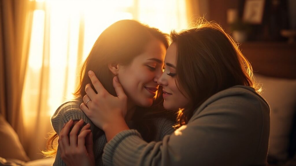 Couple embracing intimately, conveying passion and connection.