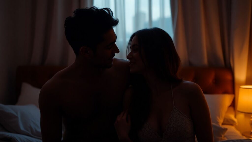 Couple exploring intimacy and connection in a shared experience.