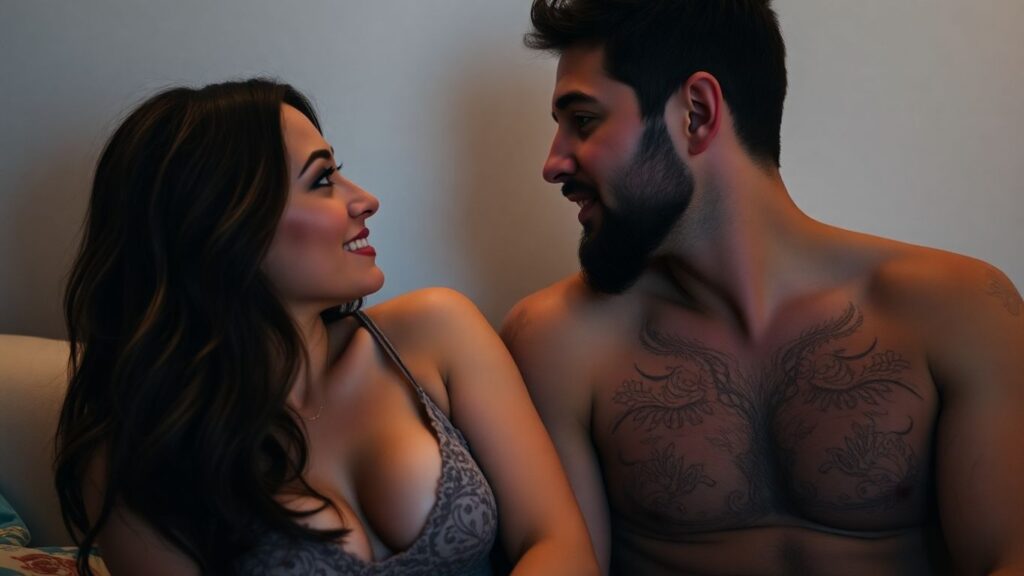 Couple exploring intimacy together in a private setting.