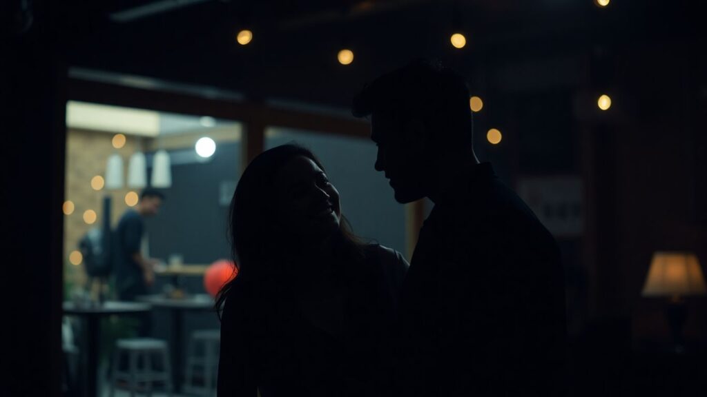 Couple in intimate setting, exploring relationships