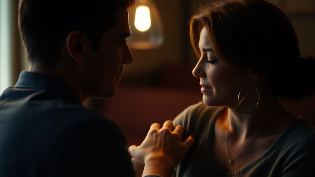 Couple in intimate setting, focusing on care and connection.