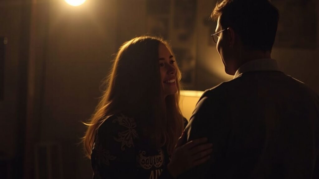 Couple in intimate setting, focusing on care and trust.