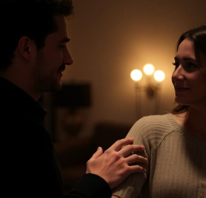 Couple in intimate setting, focusing on connection and care.