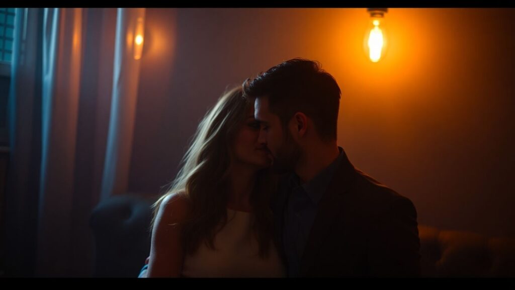 Couple in intimate setting, swinger lifestyle