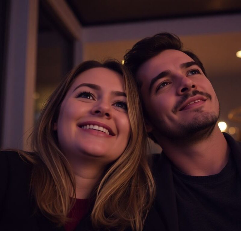 Couple sharing a relaxed, intimate moment.