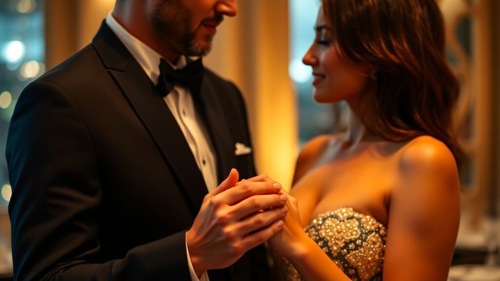 Couple sharing an intimate moment before an erotic experience.