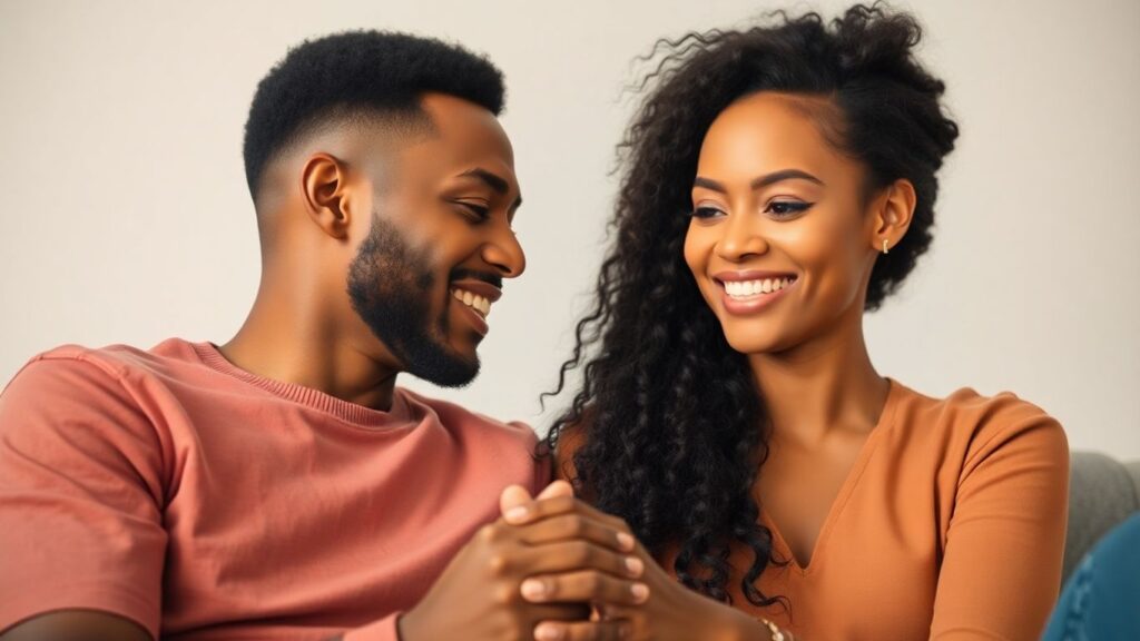 Couple sharing an intimate, warm moment, conveying connection.