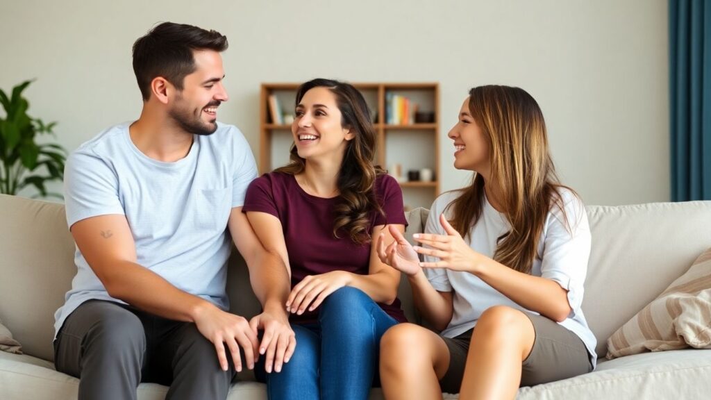 Couple talking openly about casual sex adventures.