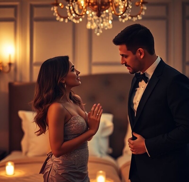 Couples in intimate connection in a bedroom.